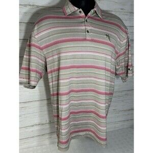 Nike Tiger Woods Pink Gray White Stripe Size LARGE Men Golf Shirt clubs irons